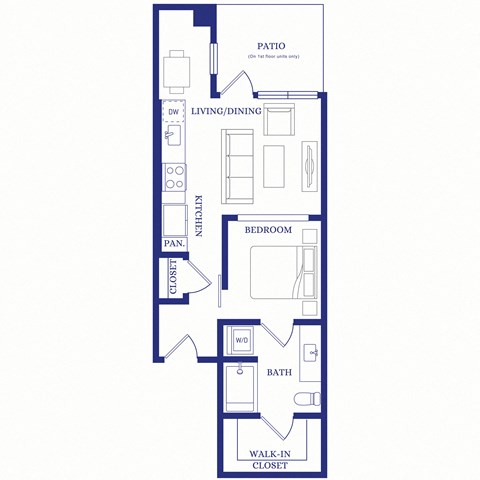 Floor plan for 1 bed, 1 bath, 554 sqft